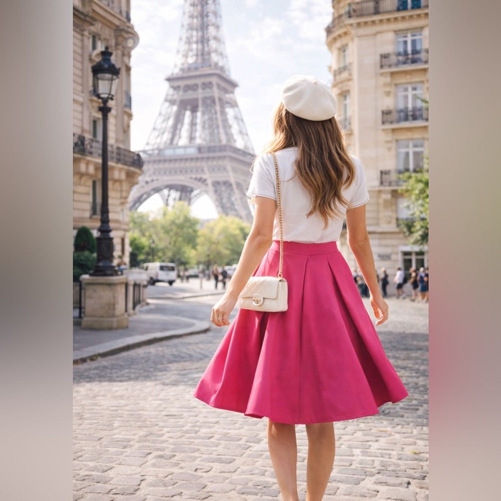 💗 New York & Company Hot Pink Pleated Midi Skirt – Size 0